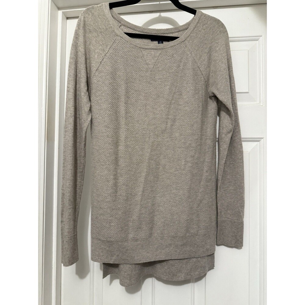 American Eagle Sweater S Gray Waffleknit Split Hi Lo Hem Raglan Layer Base Warm